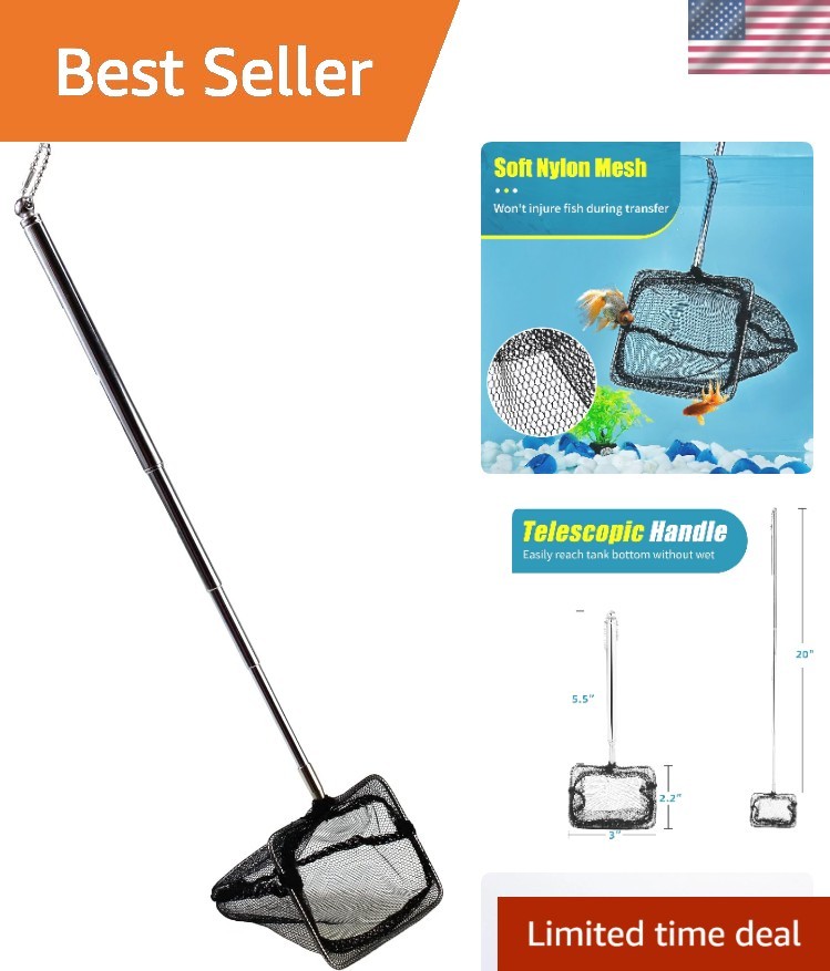 Versatile Fish Tank Cleaning Tool – Telescopic Aquarium Net with Soft Nylon Mesh