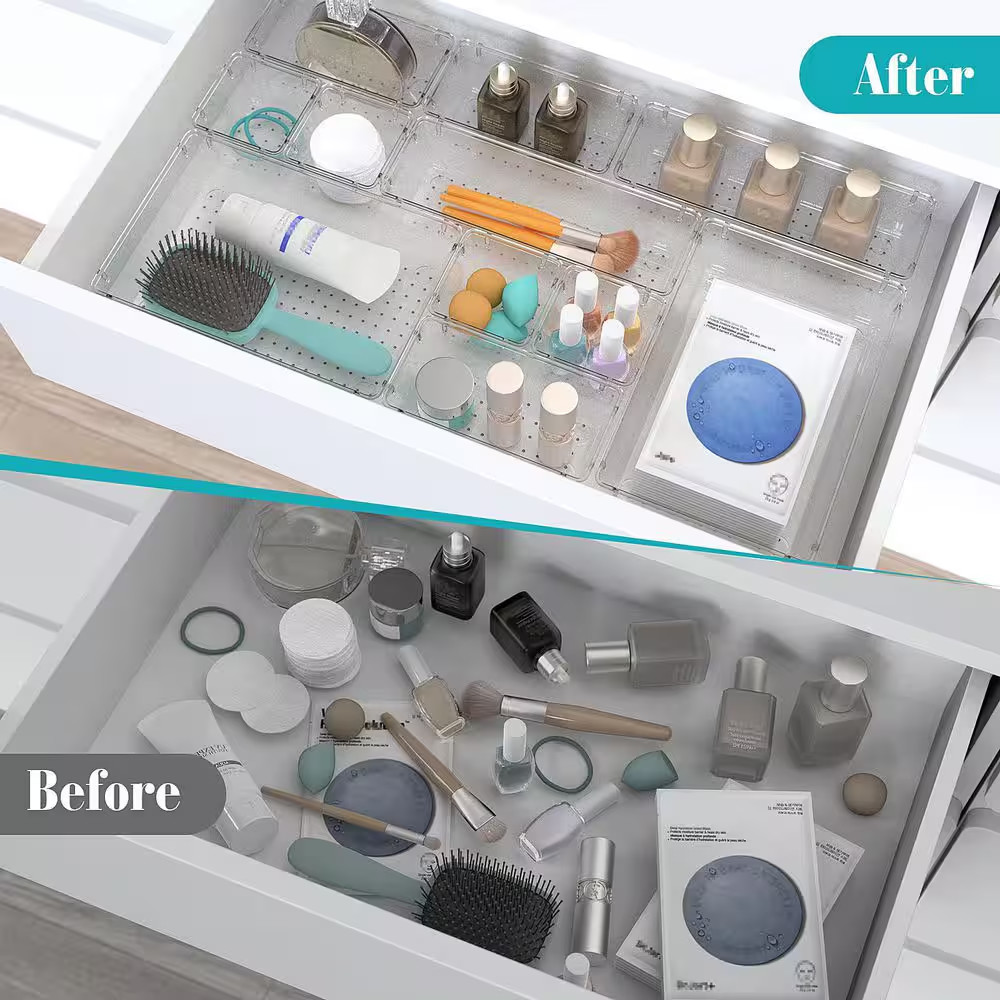 28 Pcs Clear Plastic Drawer Organizer Set Versatile Stackable Non-Slip Storage T
