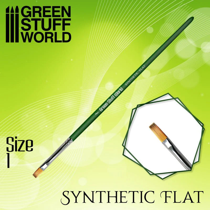 Green Stuff World Green Series Flat Synthetic Brush - Size 1 for Miniatures 2458