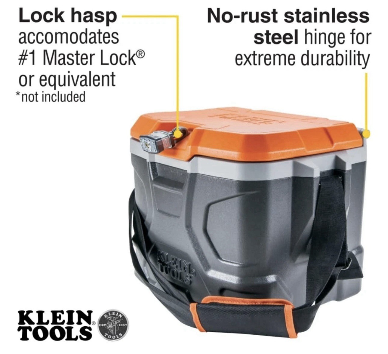 Klein Tools 55600 Work Cooler, 17-Quart Lunch Box Holds 18 Cans, Keeps Cool 30Hr