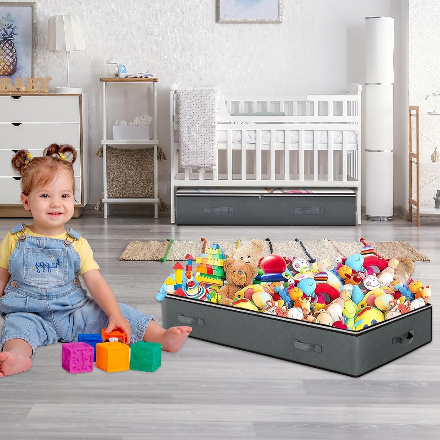 4 Pack Under Bed Storage, 90L Collapsible 39"L x 20"W x 7"H, Grey-4Pack
