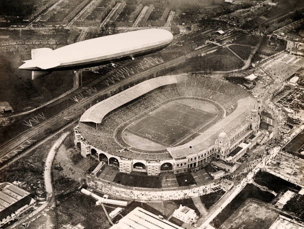 The Graf Zeppelin Flying Over Wembley Stadium Aviation History Old Photo