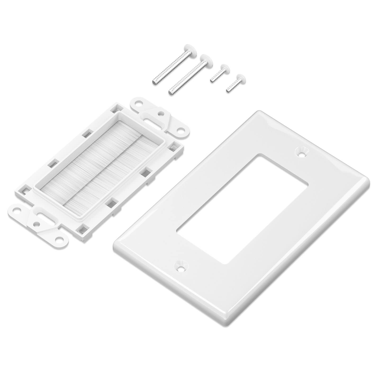 iwillink Brush Wall Plate (2 Pack), Cable Pass Through Plate, 2pack, White