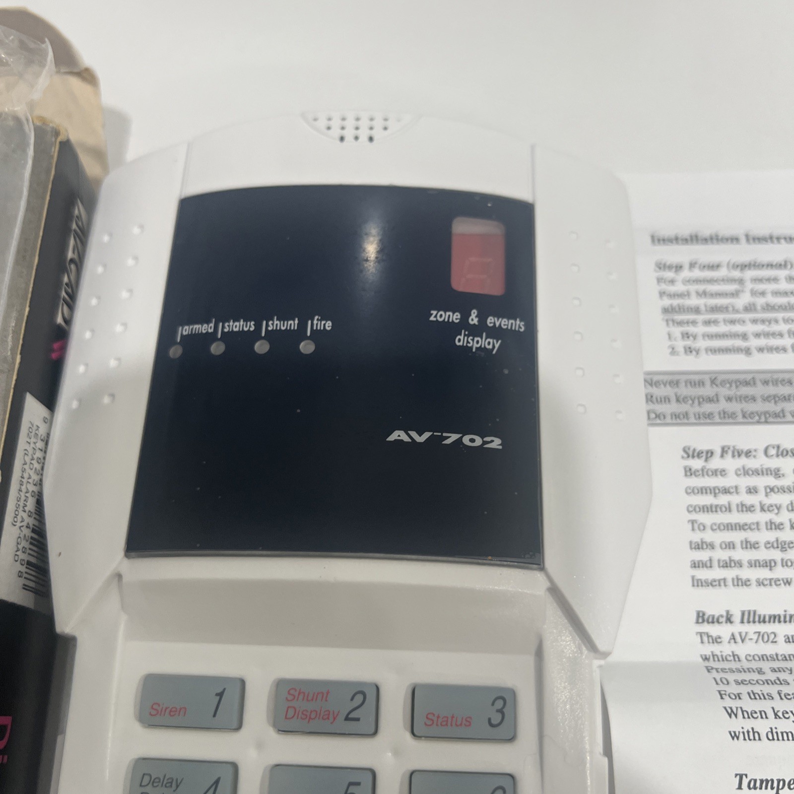 AV-GAD AV-702T LCD Alarm Keypad EasyLoader Security System w Box & Manuals