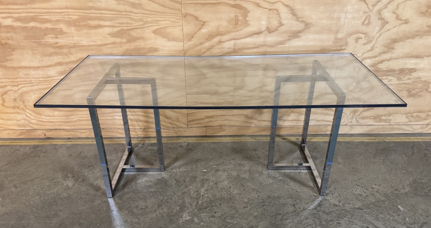 CB2 SILVERADO CHROME DINING TABLE BASE + Acrylic Plexi Top 34x76
