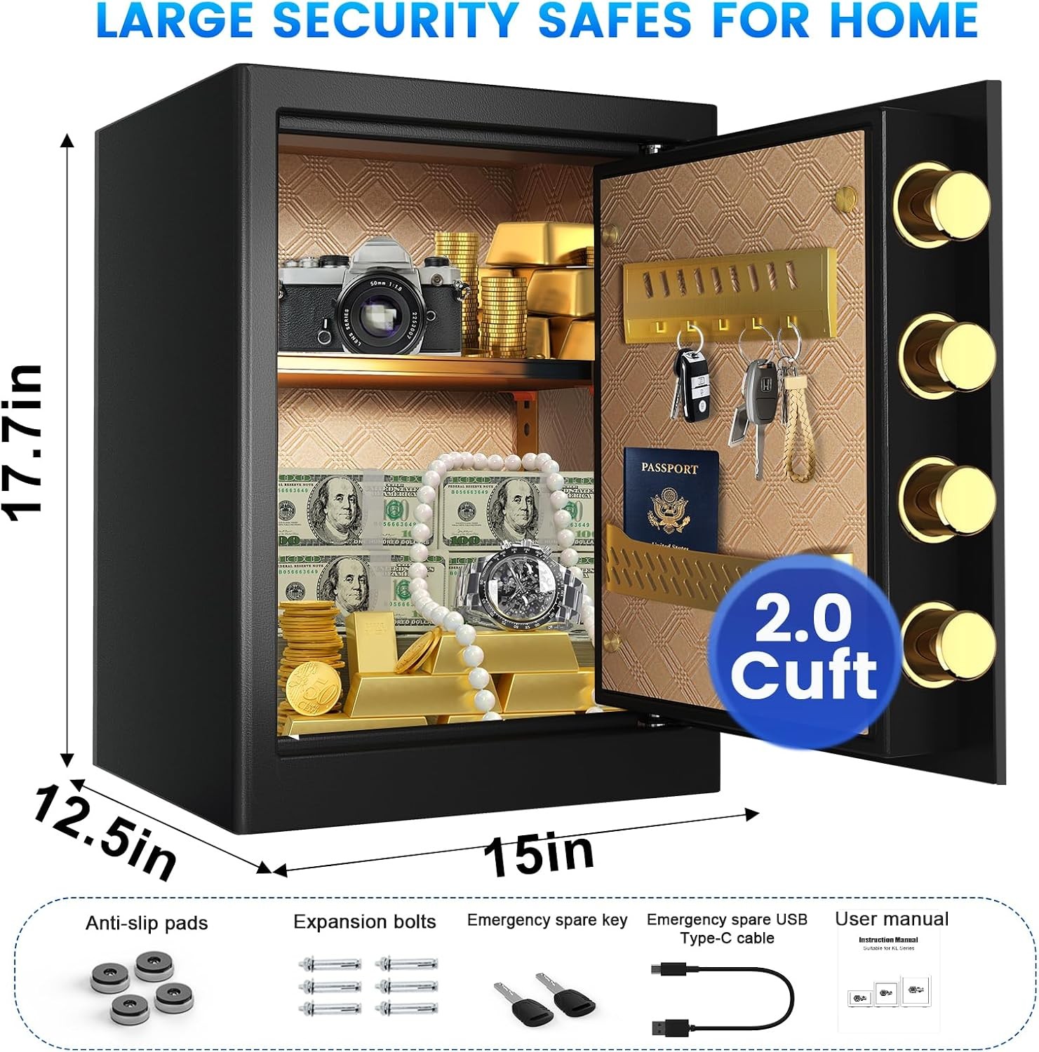 2.0 Cuft Safe Box,Security Home Safe with Digital Keypad, Dual Alarm System& LED