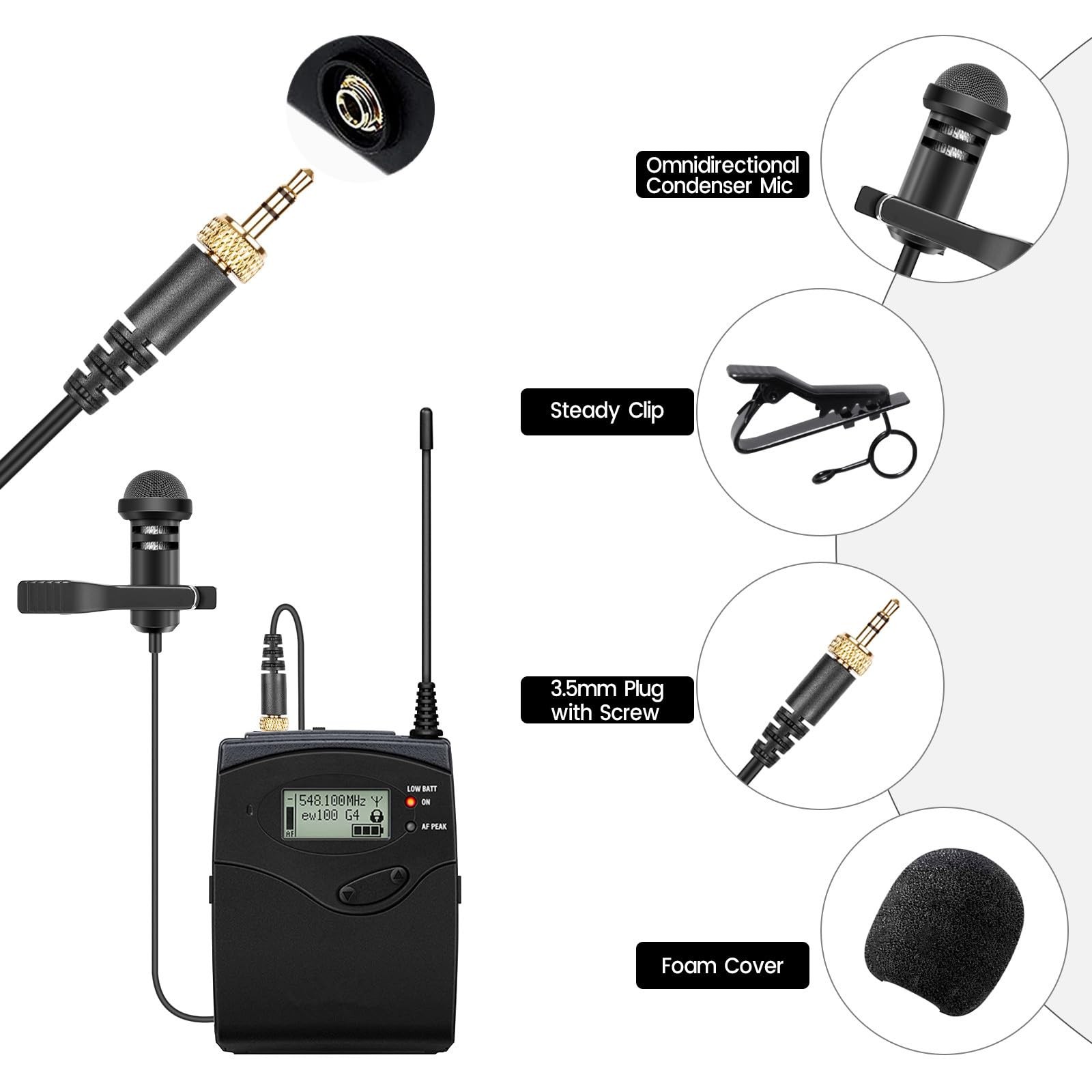 2-Pack Lavalier Lapel Microphone Compatible with Sennheiser Wireless Black