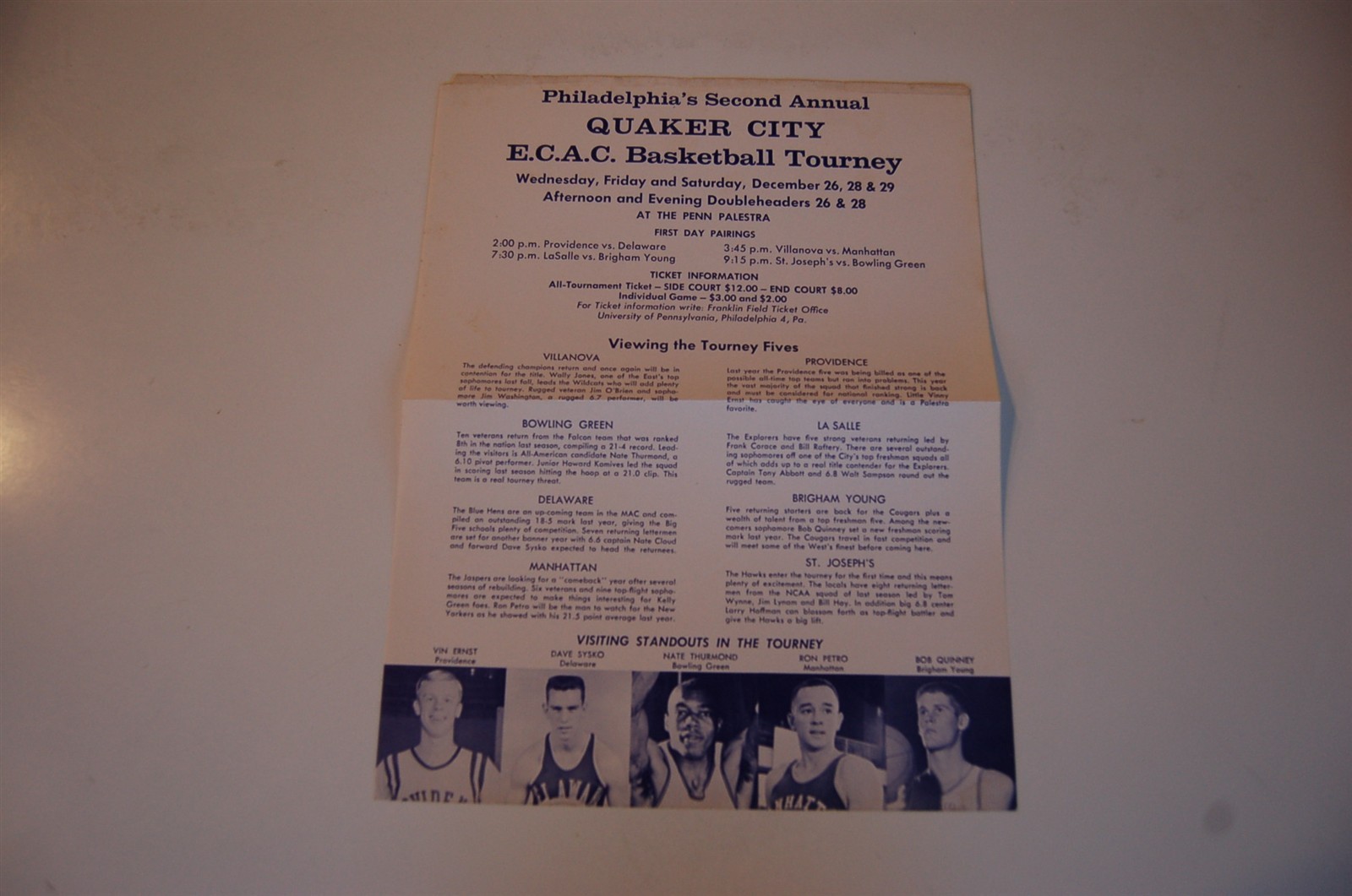 Vintage 2nd Annual Quaker City Invitational Promo - Villanova, BYU Bowling Green