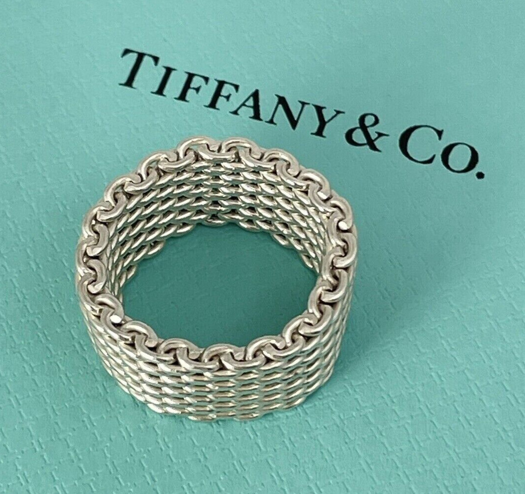 Size 6 Tiffany Somerset Ring Mesh Basket Weave in Sterling Silver