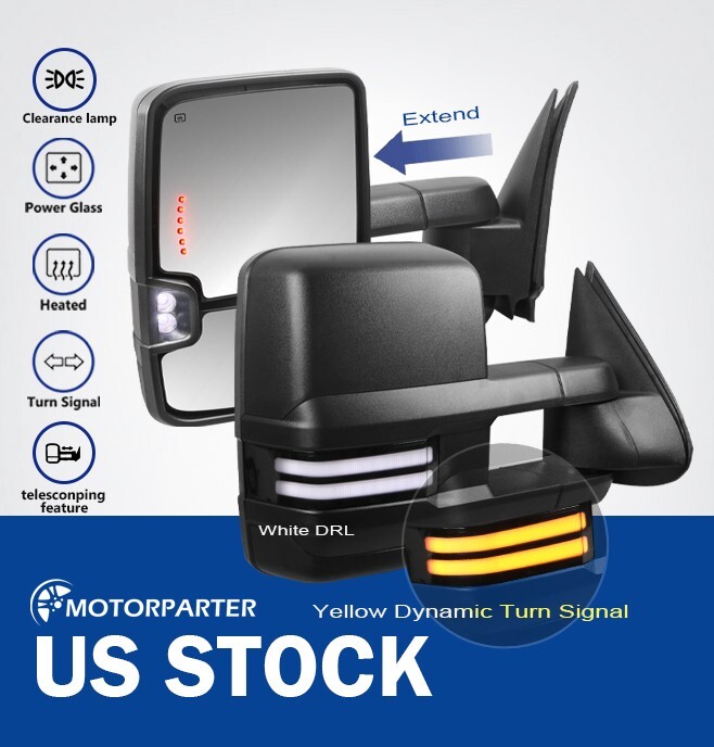 Tow Mirrors Power Heated Dynamic LED Signal For 14-18 Chevy Silverado GMC Sierra