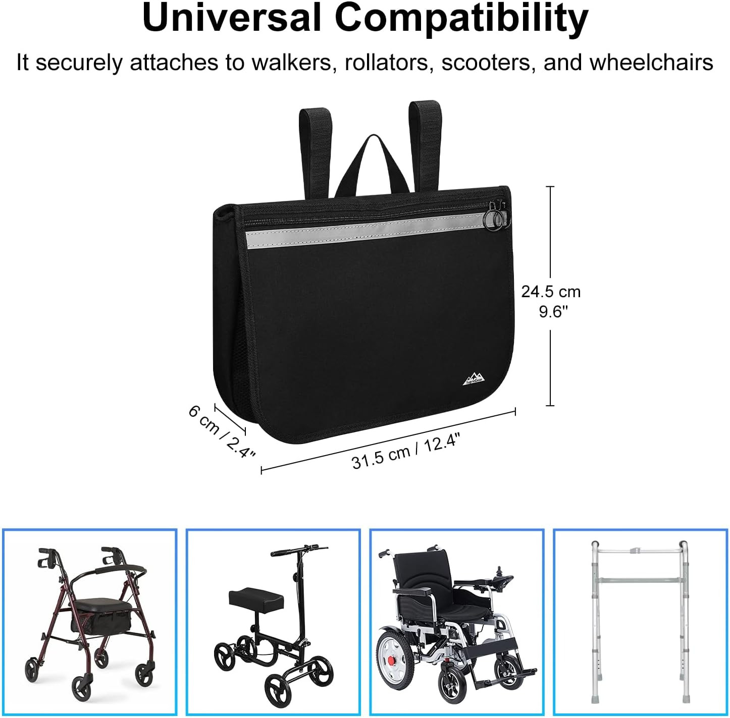 Wheelchair Side Bag Waterproof Storage Pouch for Rollator Walker Armrest