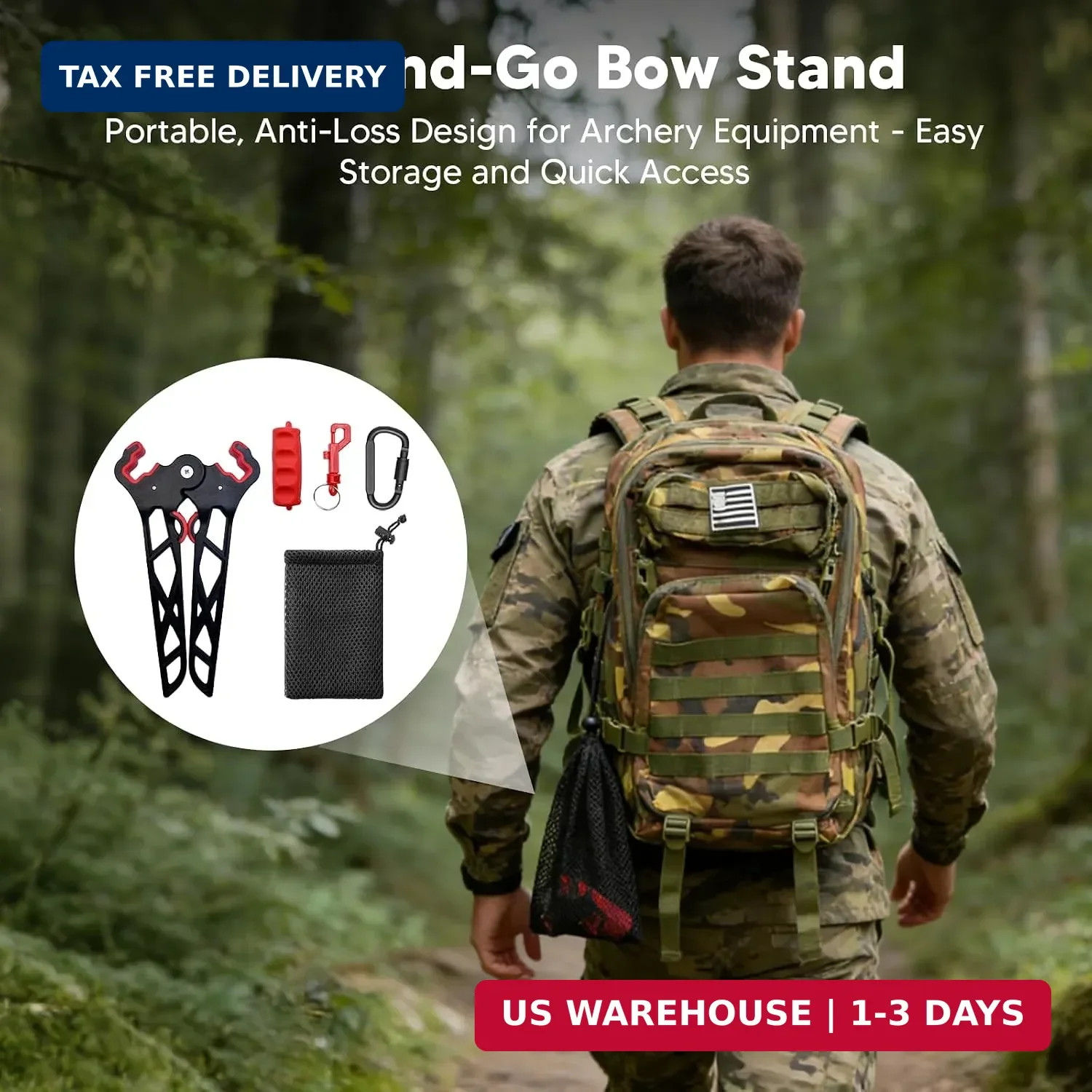 Foldable Compound Bow Stand Kit - Scissor Style Archery Kickstand with Silicone