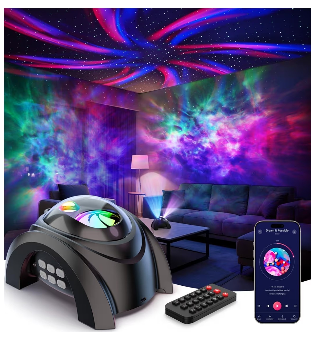 Dual Lens Galaxy Projector With Bluetooth Speakers (Space Black)