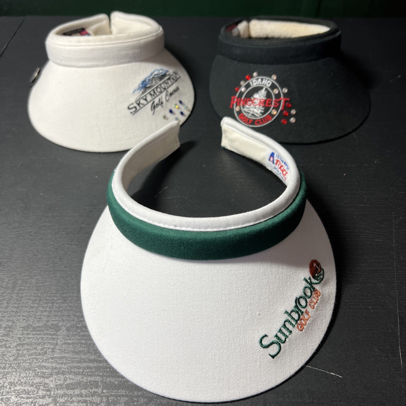 Vintage Lot of 3 Womens Golf Visors Sky Mountain, Sunbrook And Pinecrest