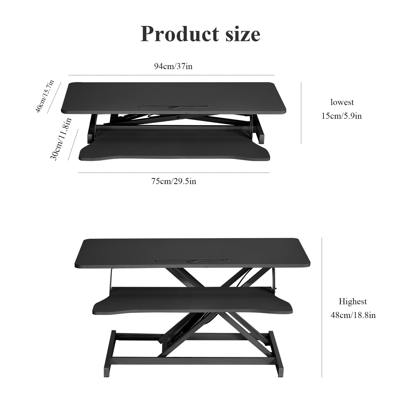 37" Sit-Stand Desk Riser Adjustable Converter Rustic