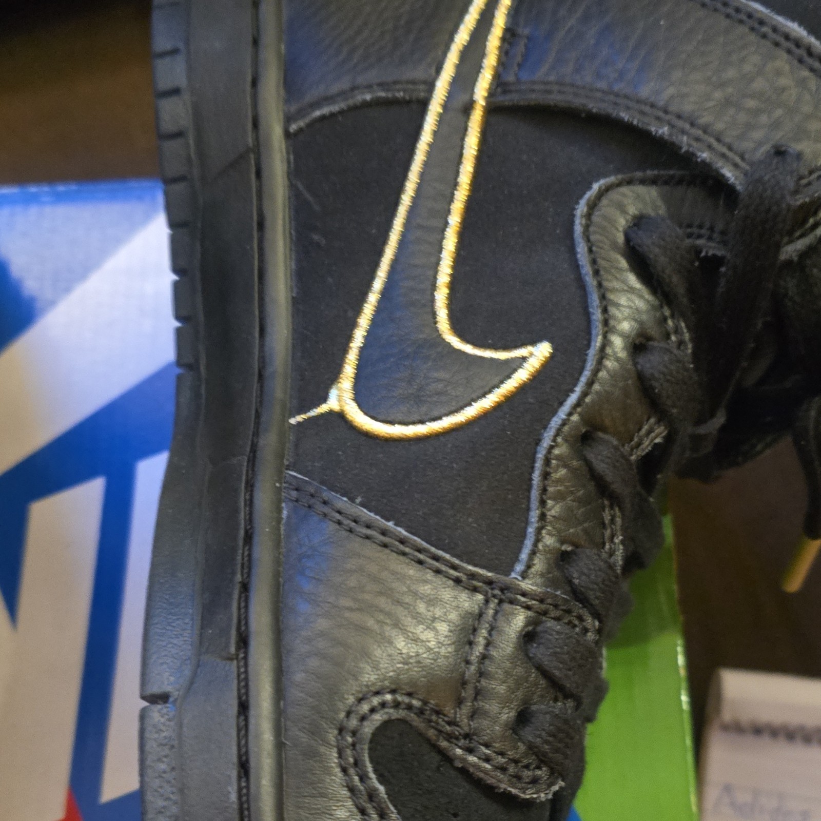 Nike SB Dunk High Pro QS Black Gold Skateboarding Shoes Men's Sizes 8.5 & 10