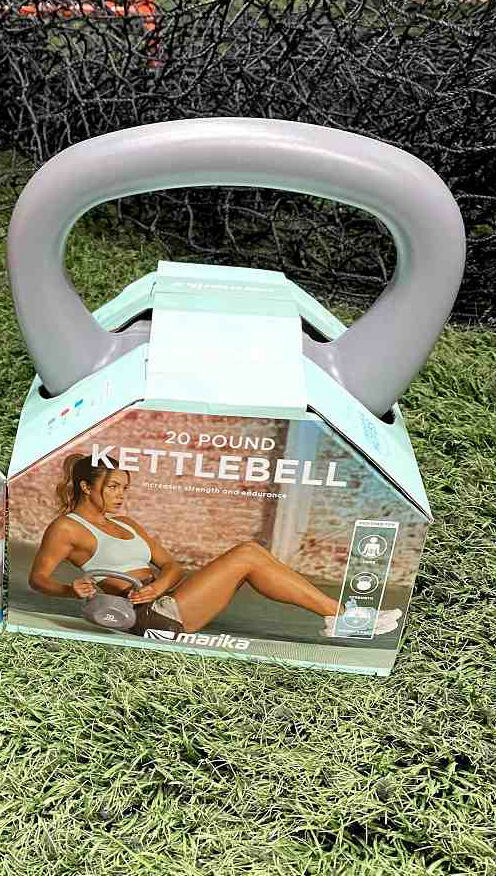 NEW 20 LB Kettlebell Weight Vinyl Gray Home Gym Workout Crossfit Yoga Marika
