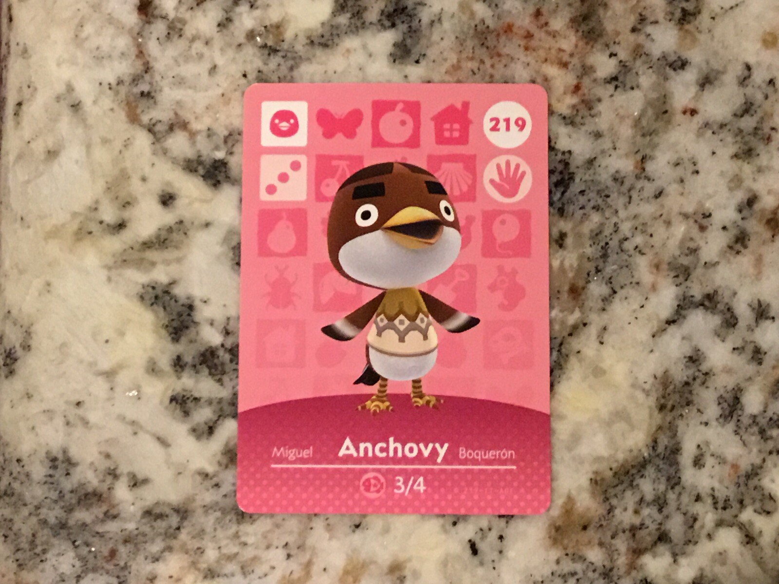 ANCHOVY #219 Animal Crossing Amiibo Authentic Nintendo Mint Card From Series 3