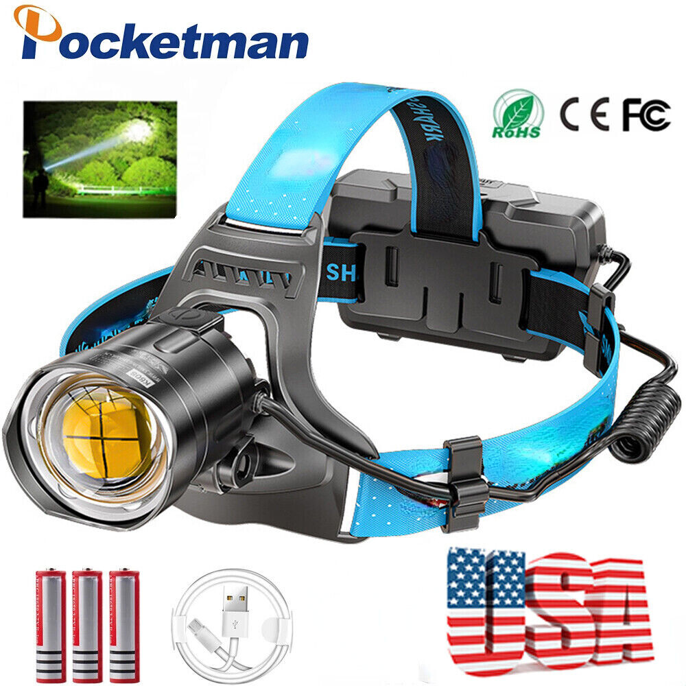 200000LM P100 Long Range Led Headlamp Headlight Head Torch for Camping Cycling