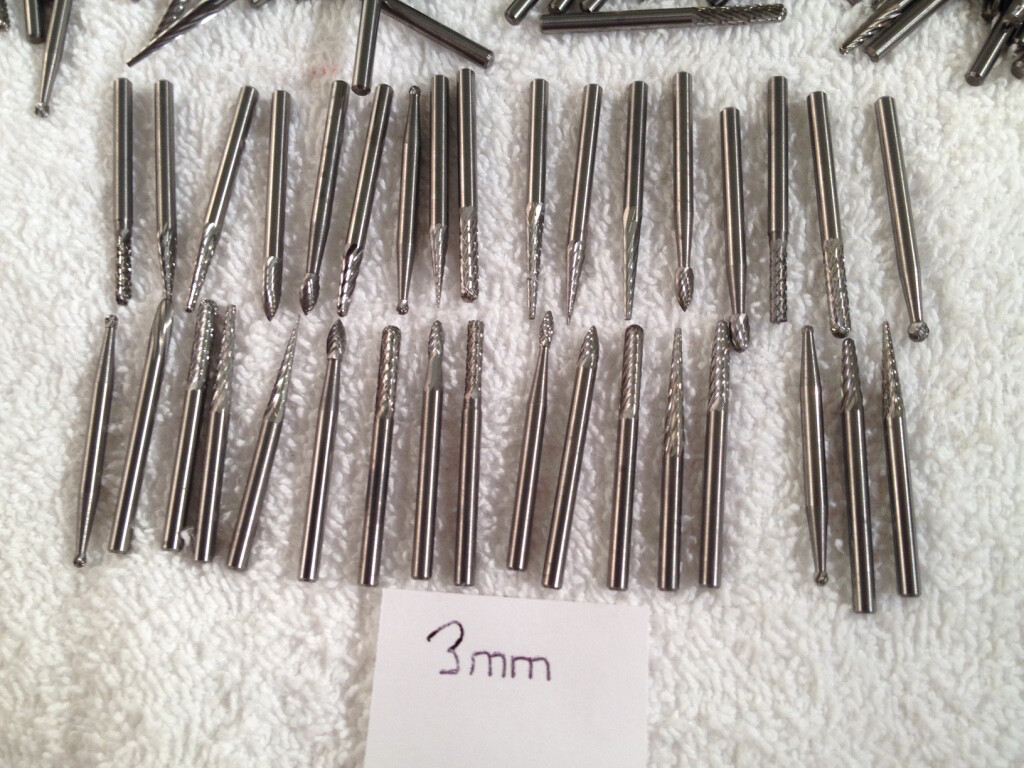 50 NEW 3 MM SHANK CARBIDE BURRS. GREAT VARIETY OF SHAPES. METRIC. USA MADE  F71