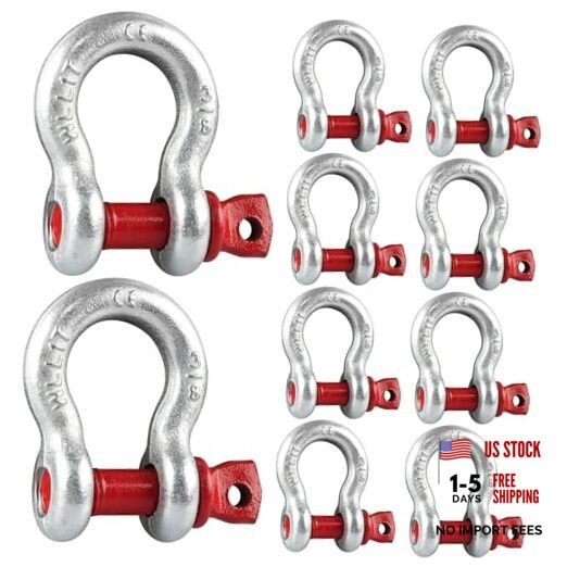 10 Galvanized Screw Pin Clevis Anchor Shackles 3/8" D Ring for Towing