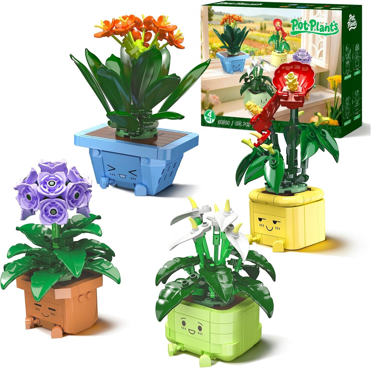 Flower Building Kit for Adults, Happy Plants Flowers Set, 614 Pcs Succulents ...