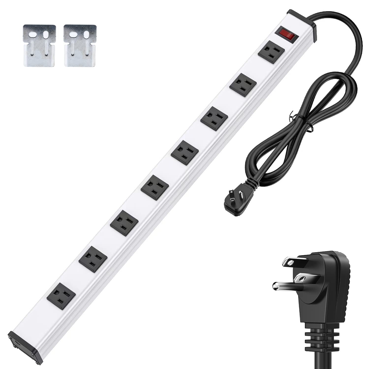 8outlet Long Metal Heavy Duty Power Strip 6ft Cord 15a/1875w Wide Spaced Outlets