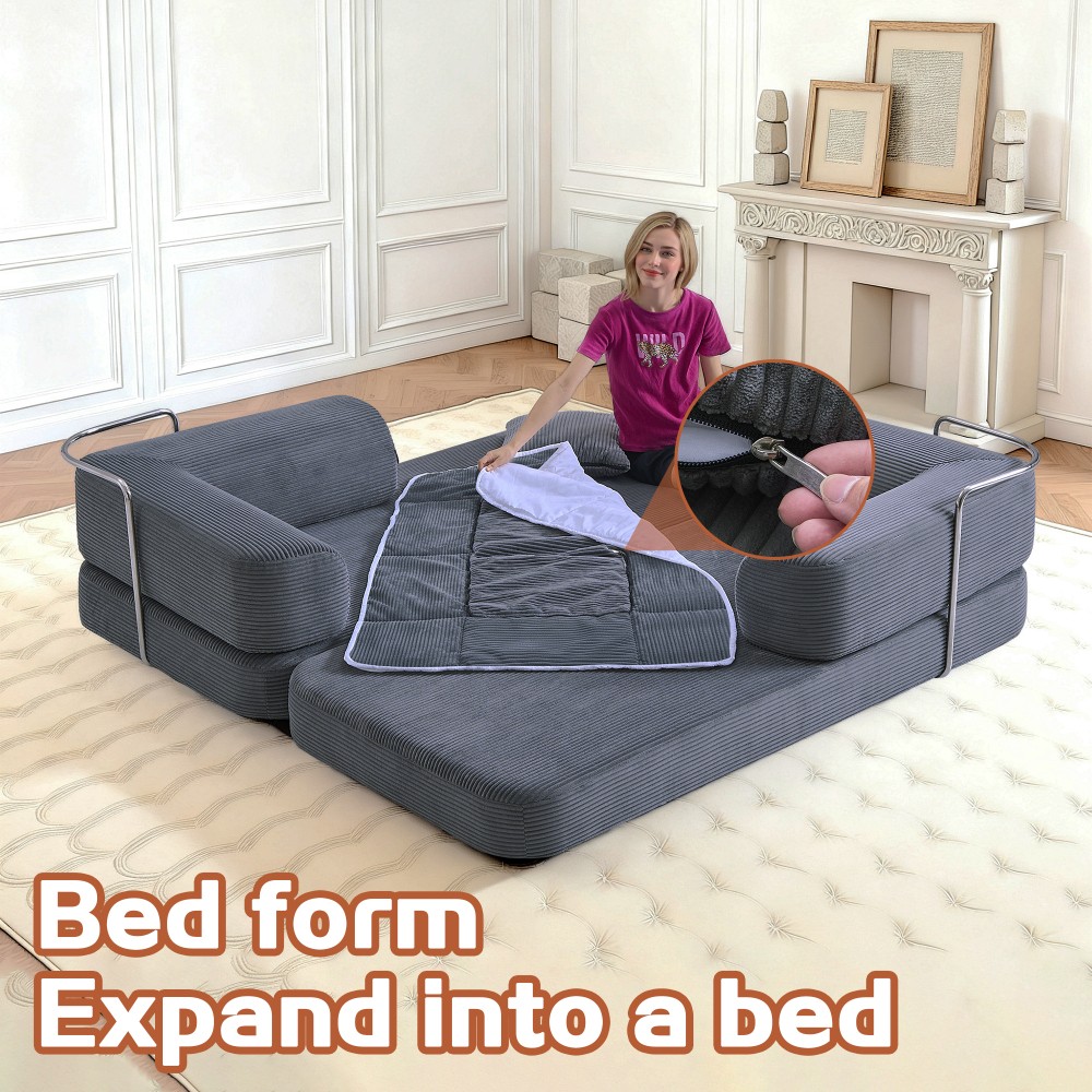 Modular Floor Sofa Bed w/Blanket Pillow,75"L Corduroy for Living Room
