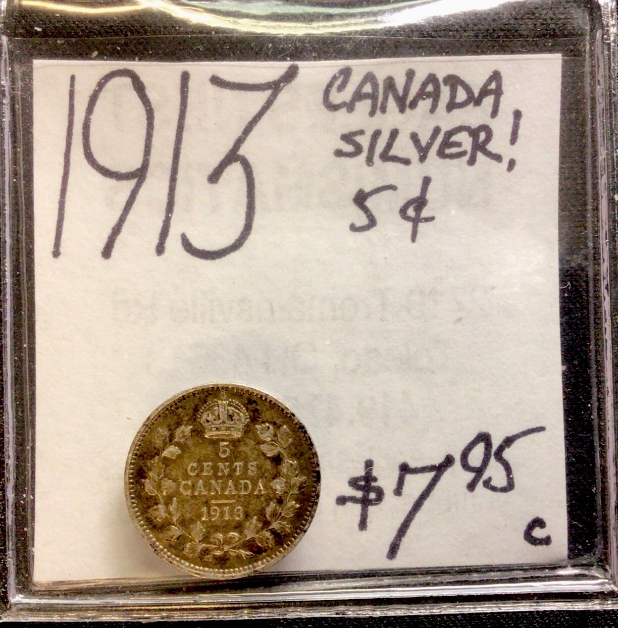 1913 Canada 5 Cent Silver World Coin. ENN Coins