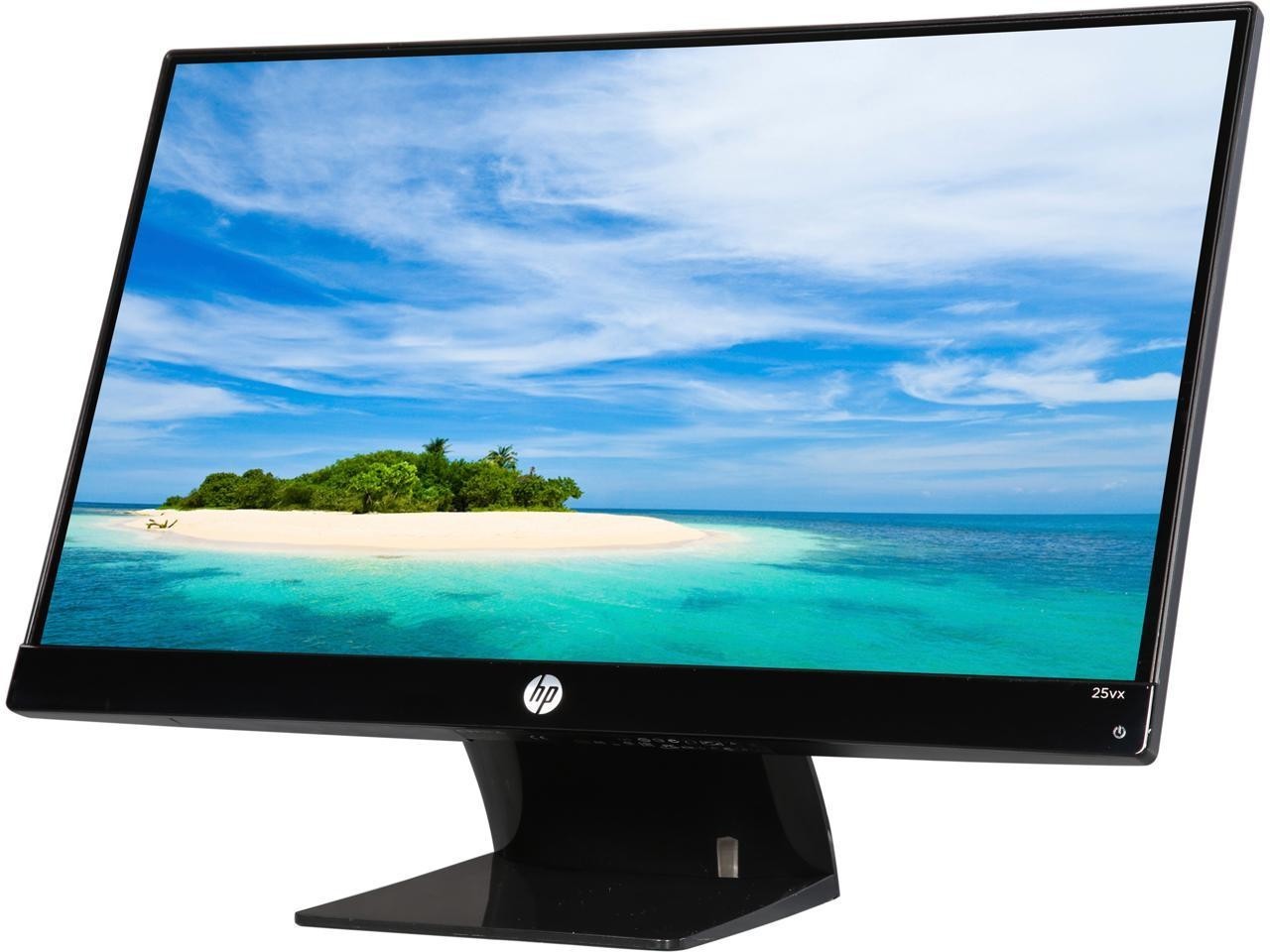 25" HP Monitor 25vx~1920x1080~7ms~1000:1~8M:1~250nits~HDMI`DVI~VGA~stand~cables