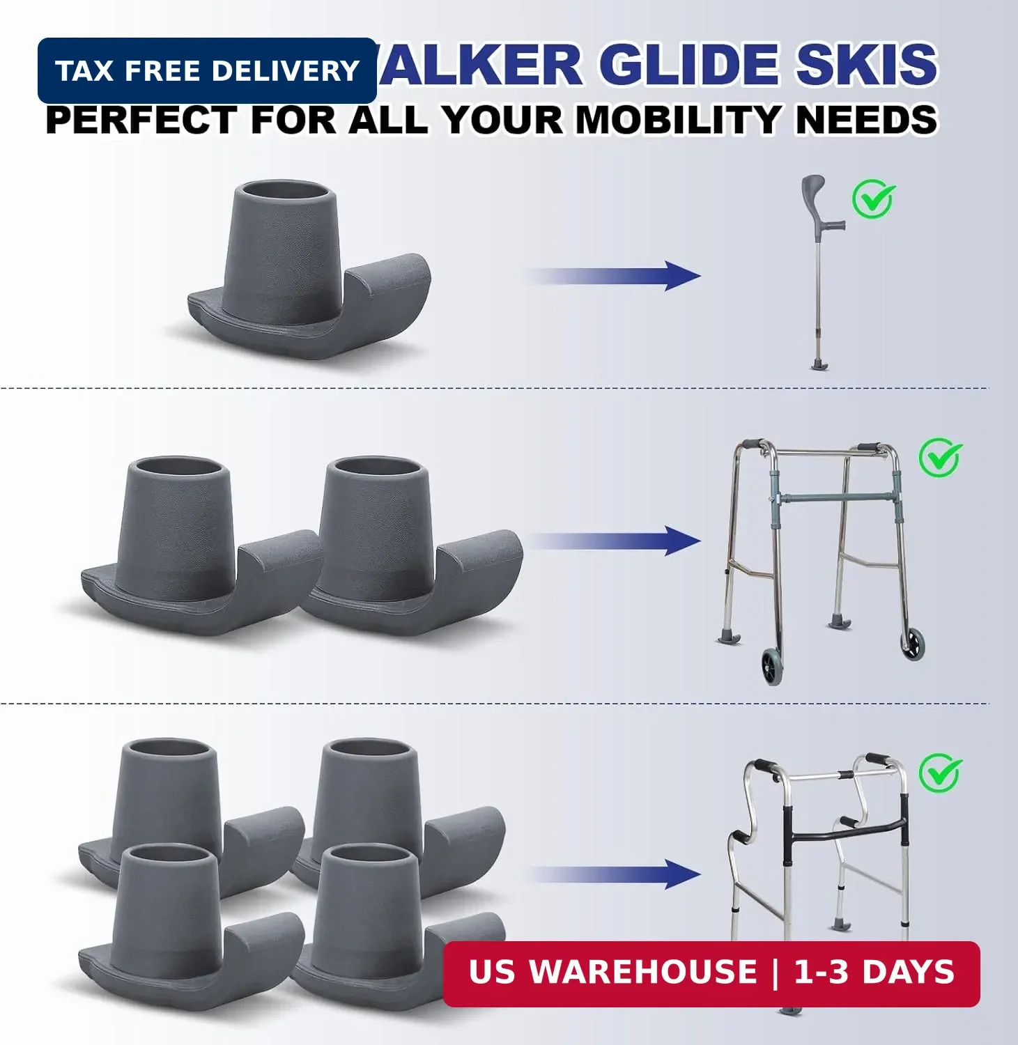 Walker Ski Glides, 4 Pack Durable Ski Glides for Folding Walkers, Universal Fit