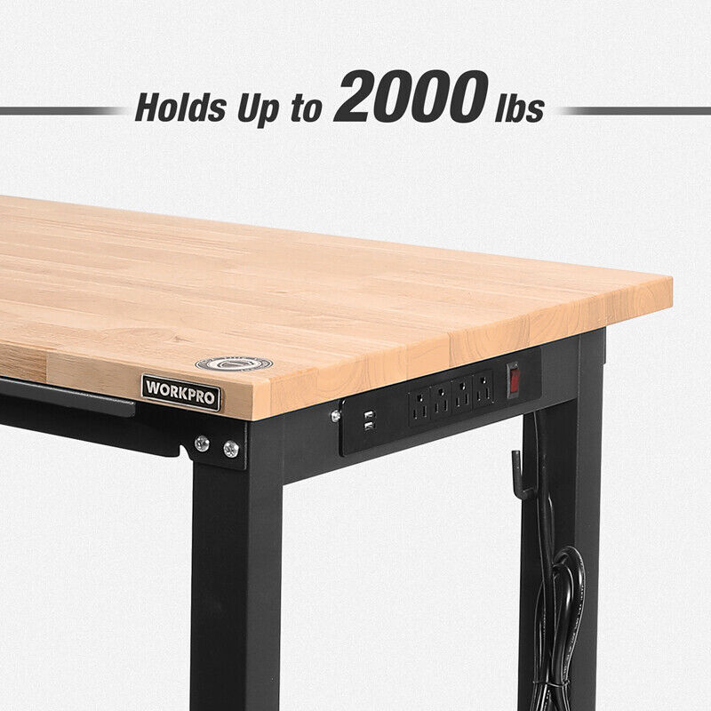 WORKPRO 48" Adjustable Workbench HeavyDuty Rubber Wood Work Table Multi-Function
