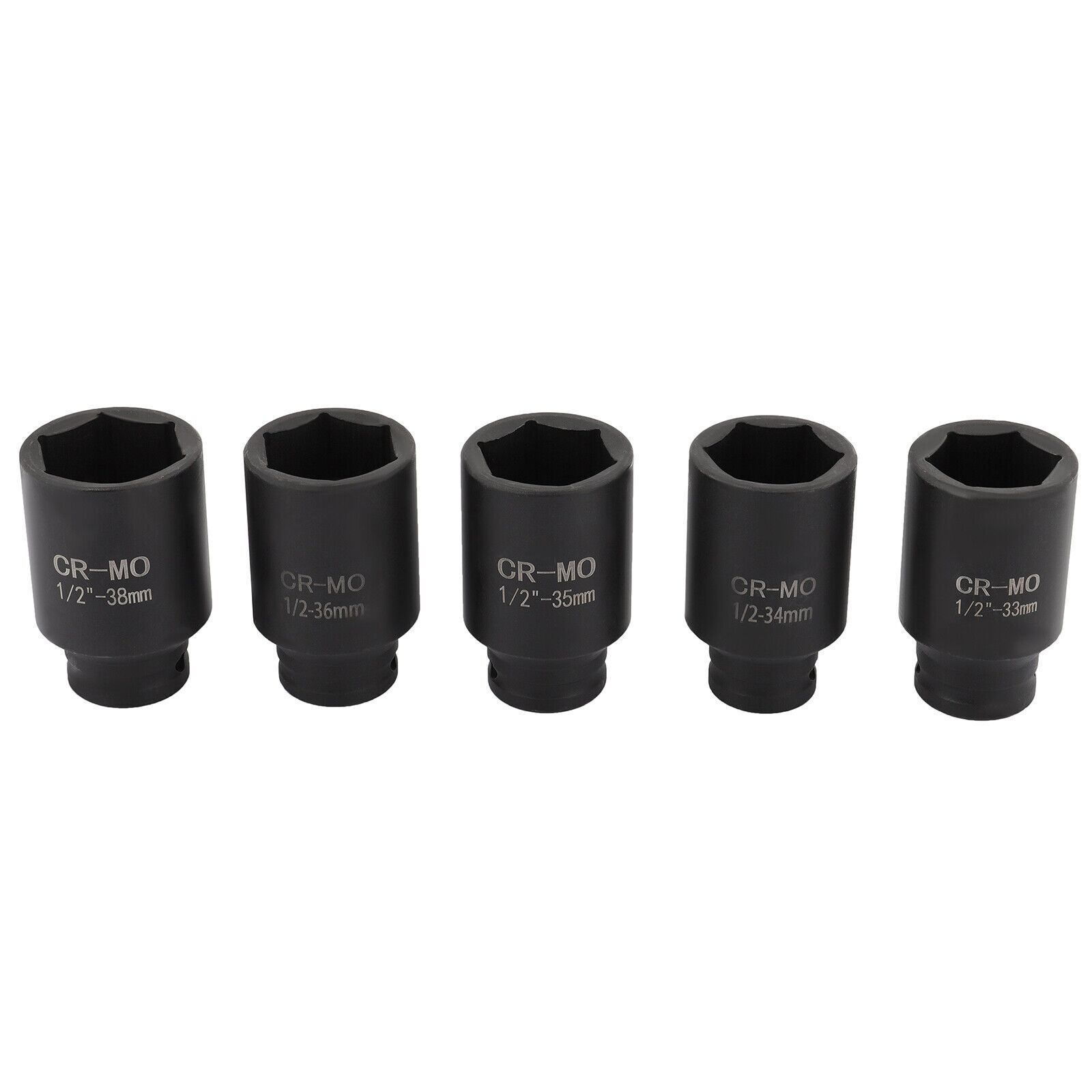 5Pcs Deep Impact Socket Set 1/2"Drive Metric Axle Hub Nut Socket 33-38mm 6-Point