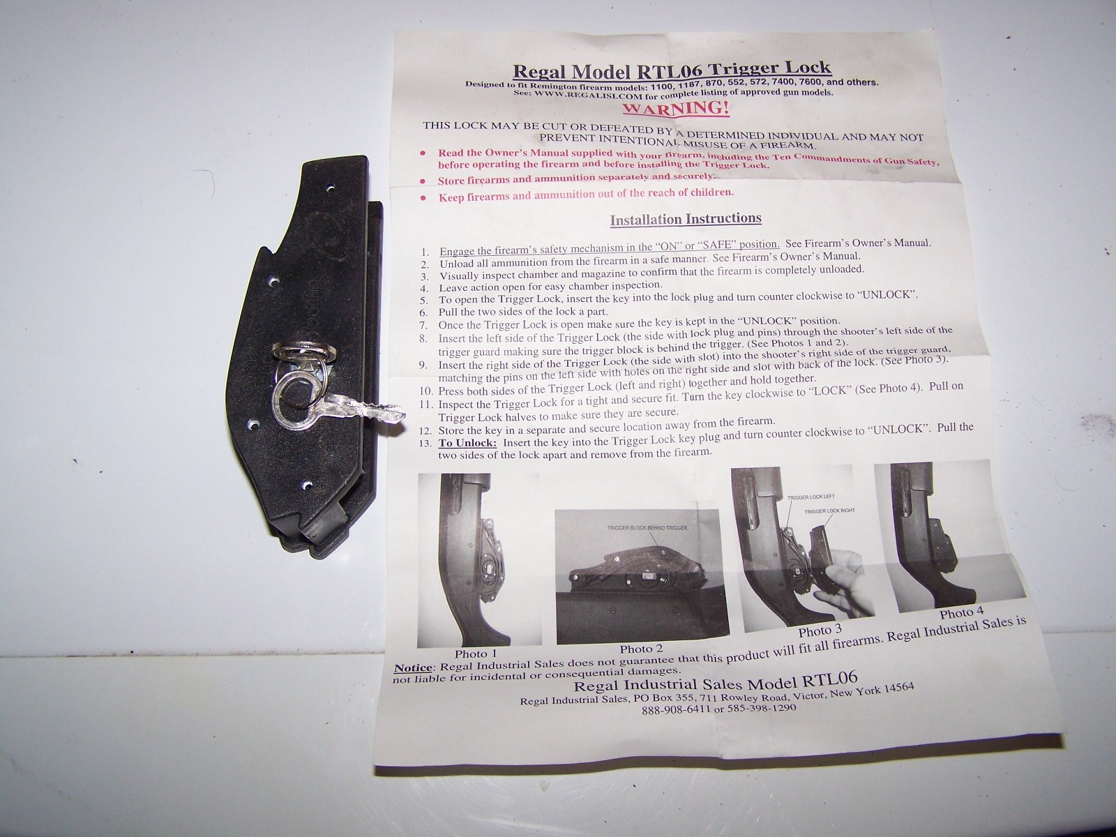 Regal Model RTL06 Trigger Lock For Remington Firearm 1100 1187 870 552 572 7400