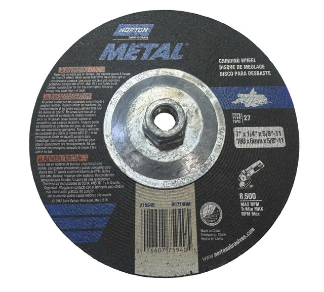 Norton 7" x 1/4" x 5/8-11 Metal Grinding Wheel Type 27