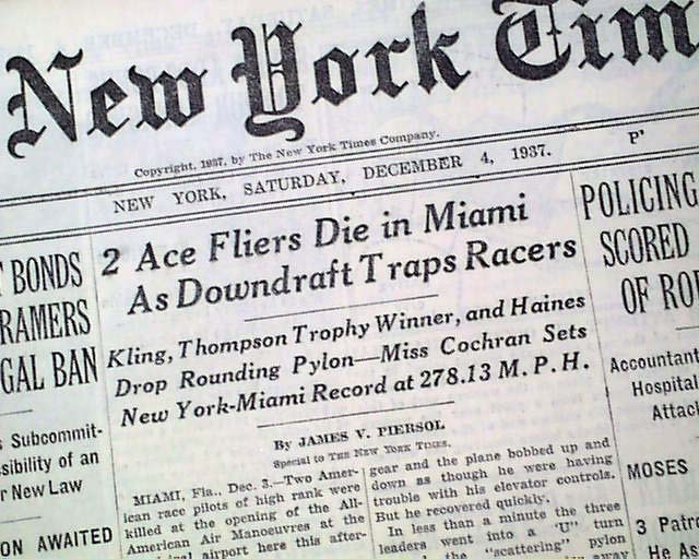 RUDY KLING Airplane Racing Racer Lemont Illinois KILLED w/ Photos 1937 Newspaper