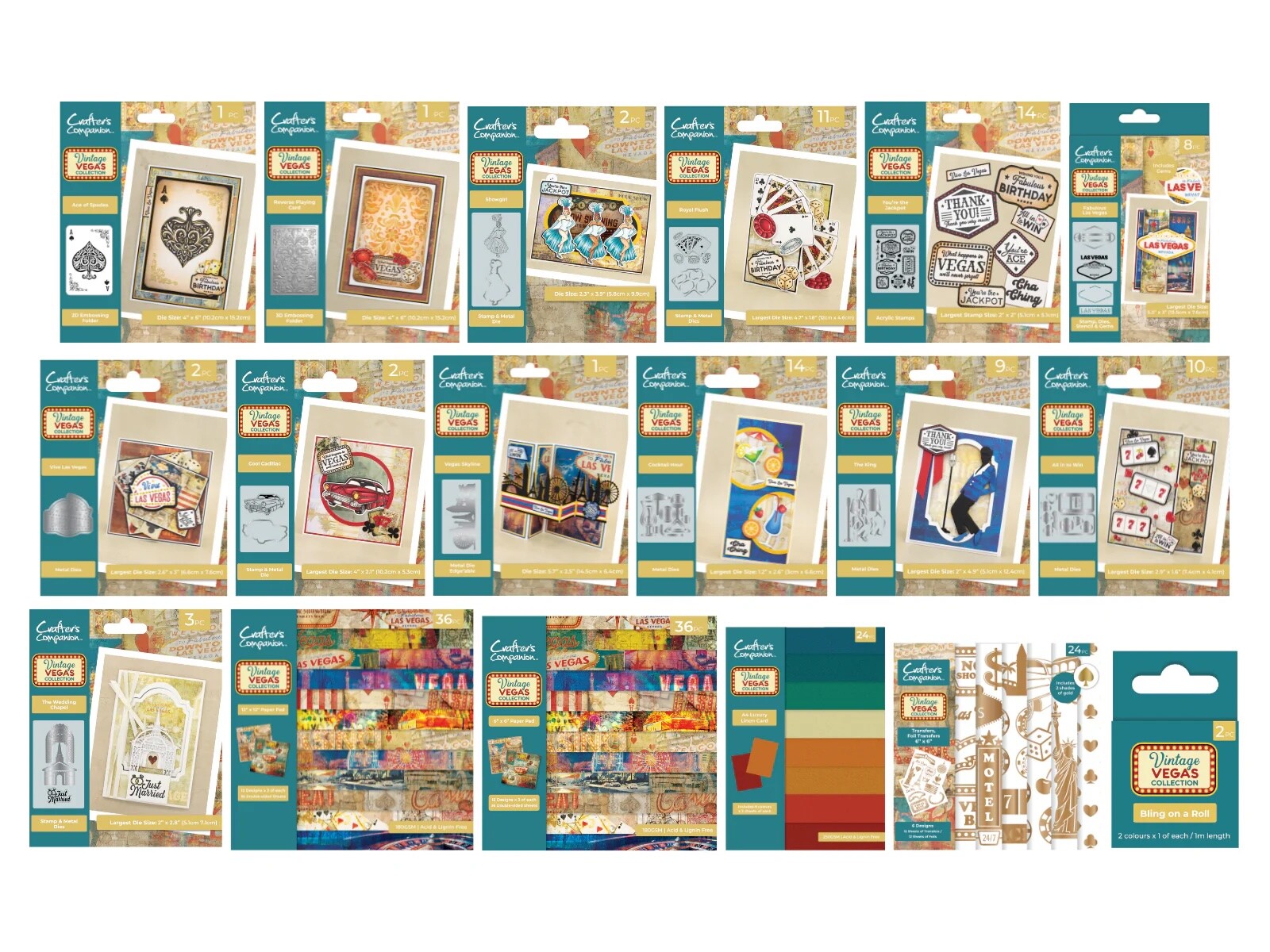 Vintage Vegas Collection Paper, Stamps or Metal Dies by Crafters Companion