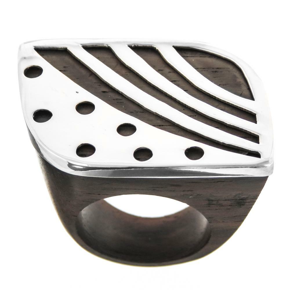 Dark Wood Contrast 925 Sterling Silver Ring