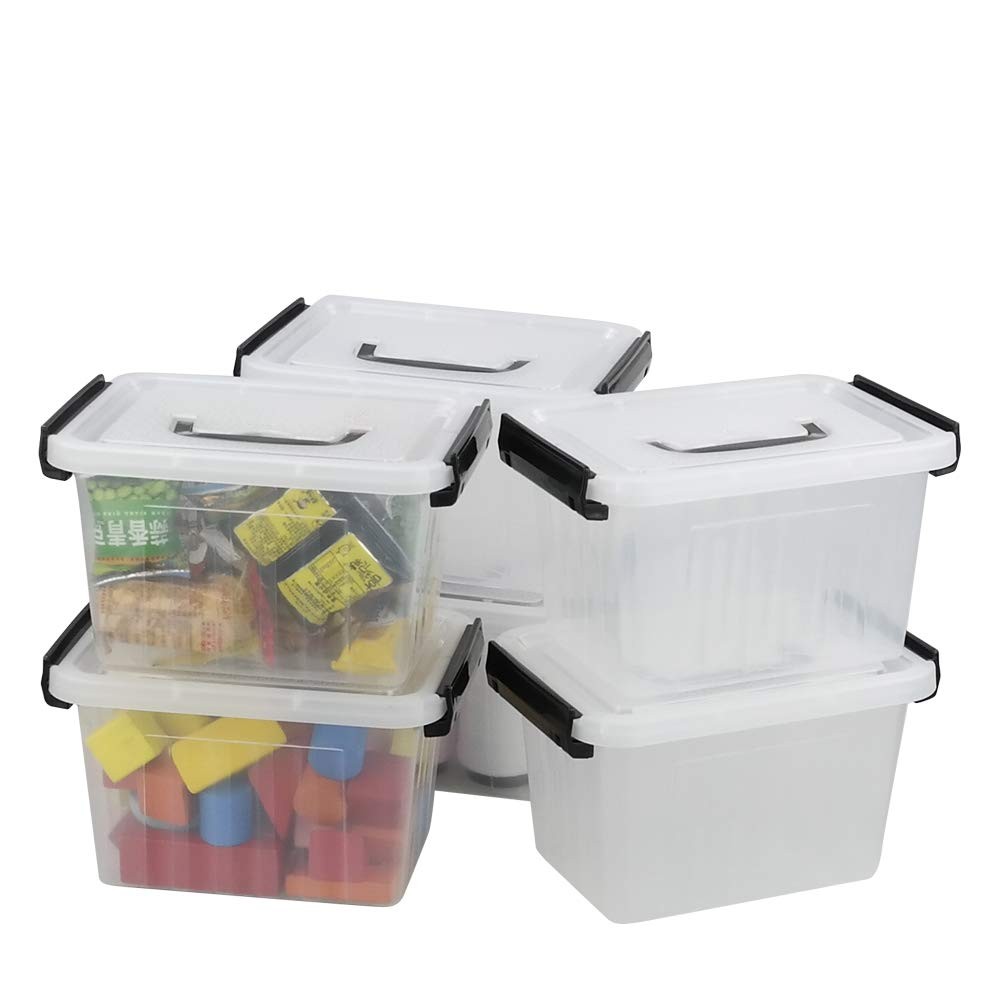 Plastic Latching Box With Black Handle Lidded Storage Bins 6 Packs 3 Quart