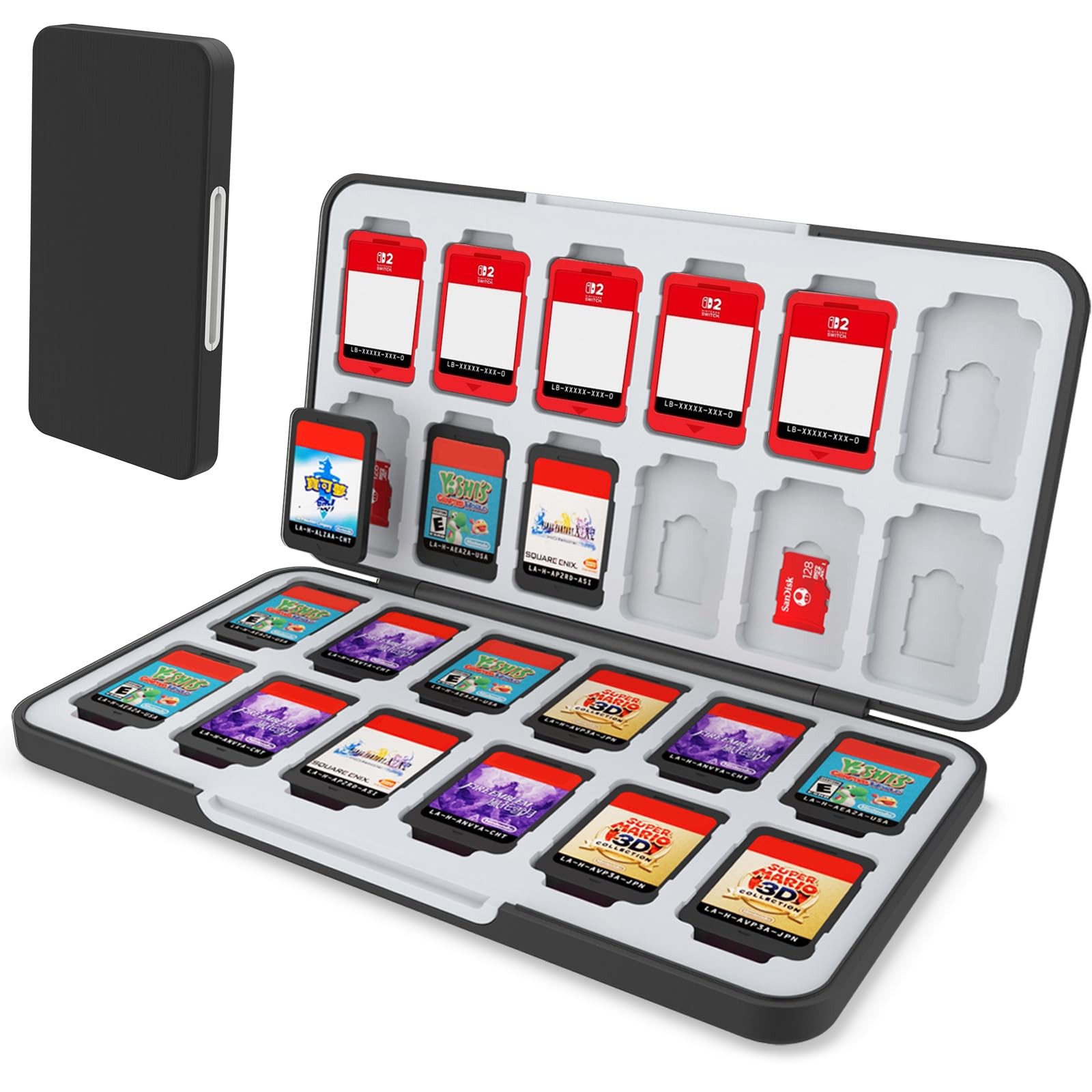 Switch Game Card Holder 24 Slots SD Storage Case Portable Black ABS Box Organ...