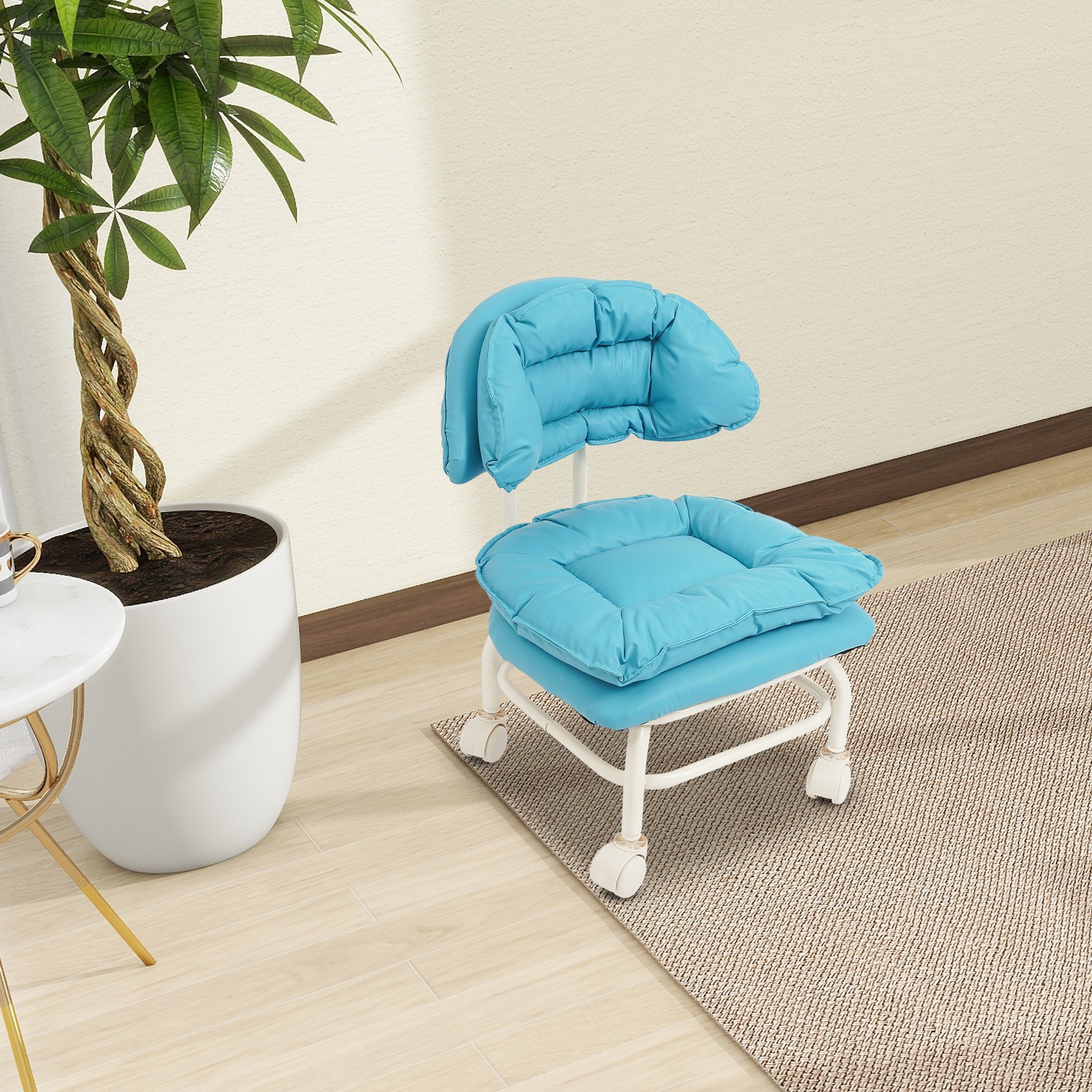 Rolling Stool with Back Rest Heavy Duty Rolling Stool Roller Chair 32x33x55cm
