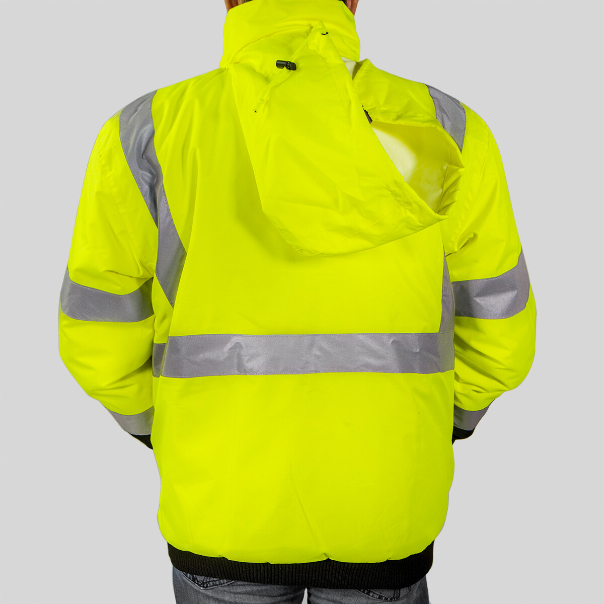 Hi-Vis Class 3-Safety Jacket Neon Reflective Coat Bomber Jacket Size XL
