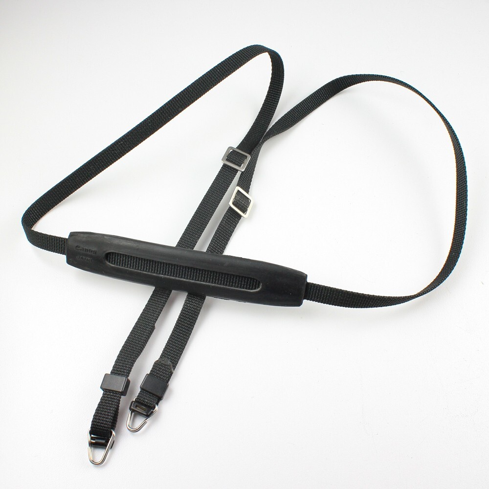 Canon - 1cm Wide Black Nylon Camera Strap w/Rubber Neck Pad + Rings - Vintage