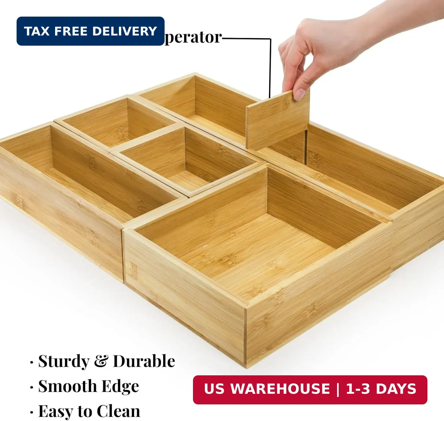 ZAVOOS 5 Pieces Bamboo Drawer Organizer, Multi-Use Individual Junk Tea Storage D