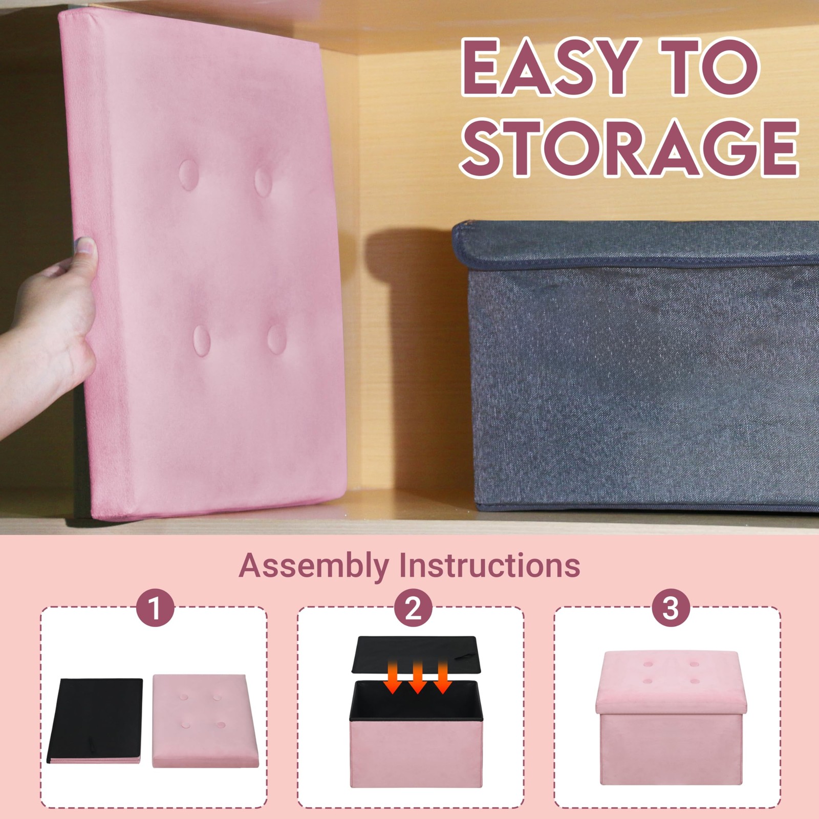 Small Storage Ottoman Foot Rest, Velvet Ottoman with Storage and Side Pocket,...