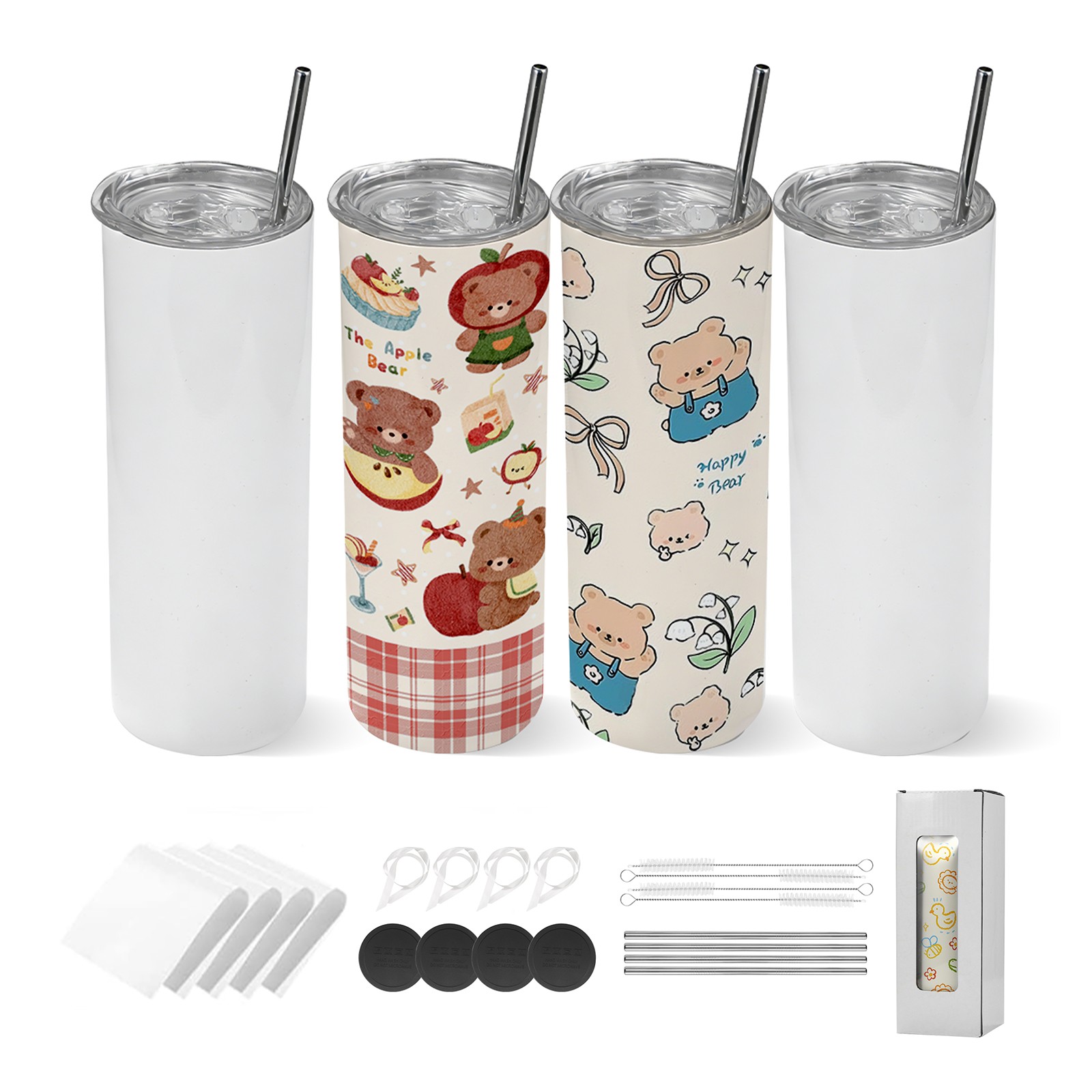 VEVOR Sublimation Tumblers Skinny Straight Tumblers Bulk 4 Pack 20 oz for DIY