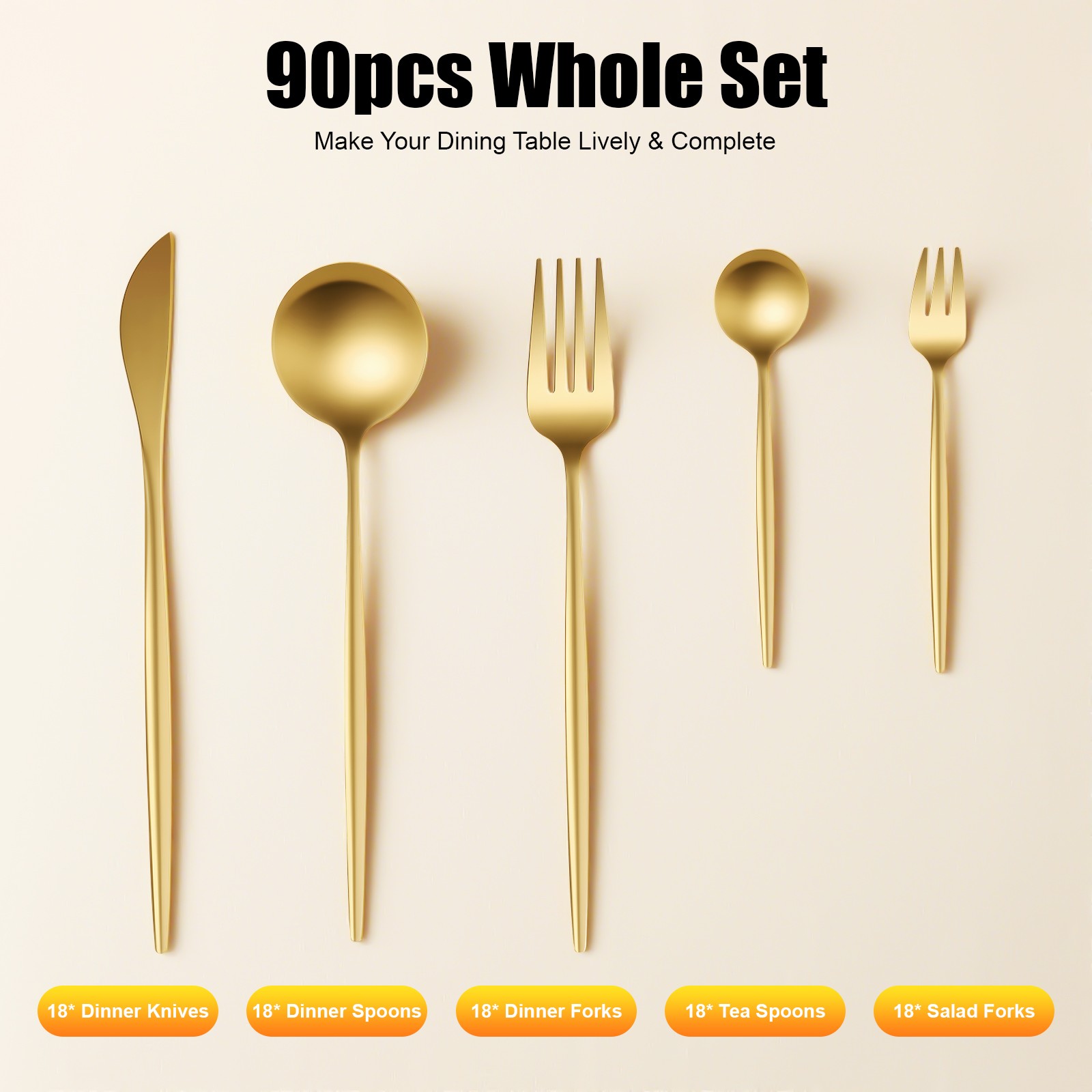 90 Set Flatware Cutlery Set Stainless Tableware Utensils Spoon Fork Knives