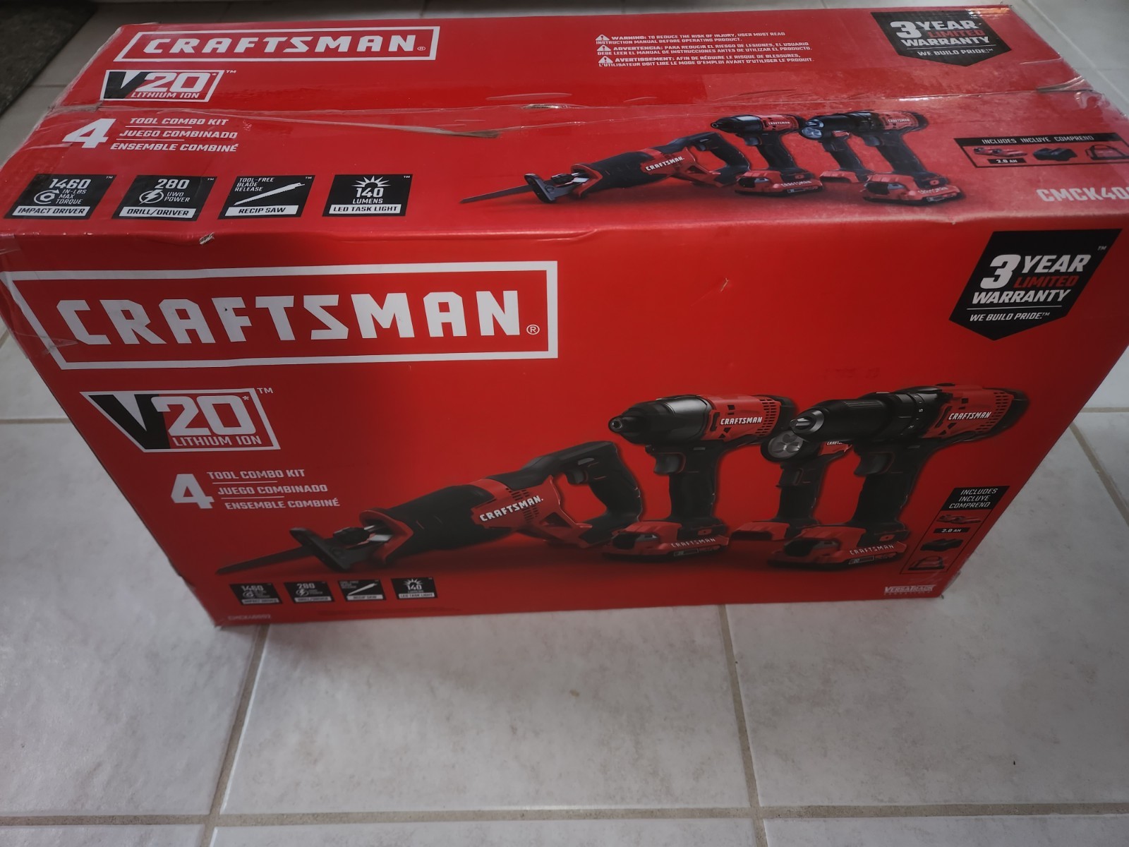 Craftsman V20 Max 4-Tool Power Tool Combo Kit with Soft Case - Black/Red...