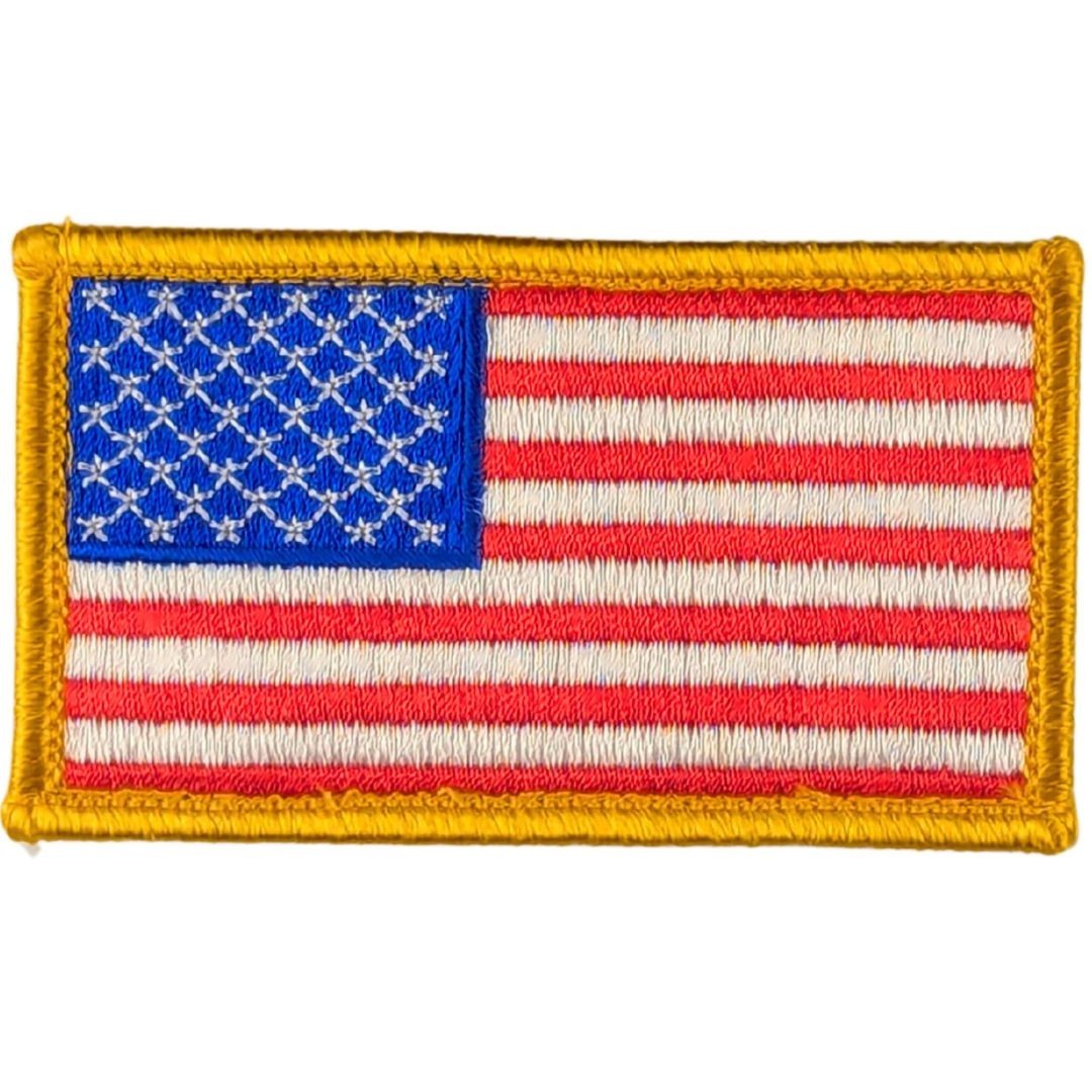 American Flag Patch - Full Color - Hook Fastener - Gold Border