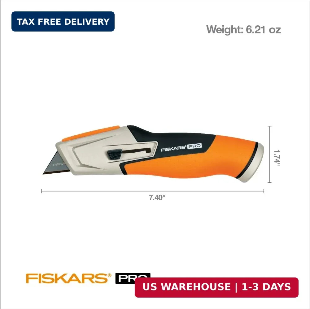 Pro Retractable Utility Knife, Heavy Duty Box Cutter with CarbonMax Long